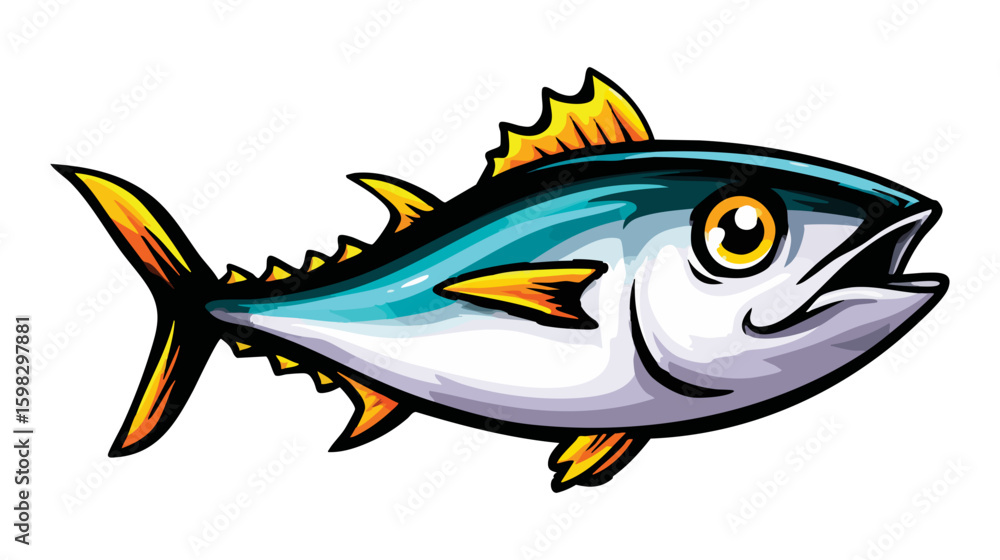 Naklejka premium Tuna fishing logo vector illustration. Tuna fishing emblem isolated. Ocean fish logo. Saltwater fishing theme.