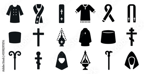 Religious and clergy silhouette icons set – faith, worship, symbolic figures