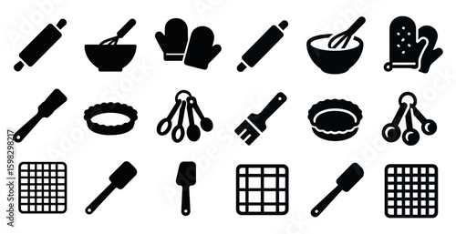 Baking and cooking solid icons set – tools, kitchen, culinary essentials
