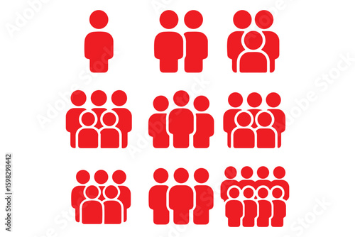 People group icon set. Team of worker. User profile symbol. Group of people or group of users. Persons symbol. Population icon. Increase social development, global demography illustration.