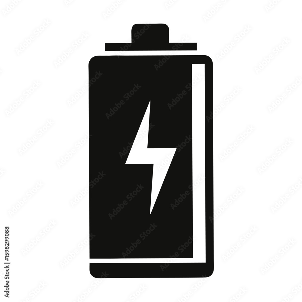 Clean black battery silhouette on white background Clean black battery silhouette on white background
