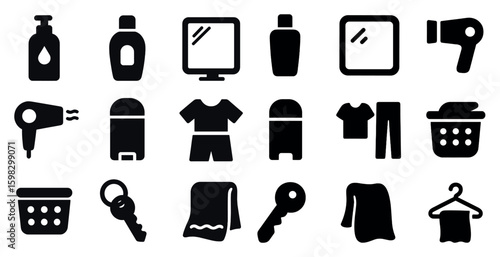 Personal care and hygiene solid icons set – filled, grooming, bath essentials symbols