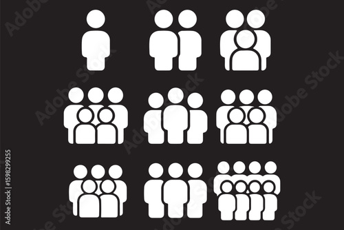 People group icon set. Team of worker. User profile symbol. Group of people or group of users. Persons symbol. Population icon. Increase social development, global demography illustration.