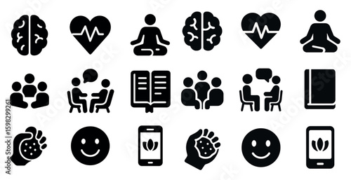 Health and wellness solid icons set – healthcare, fitness, lifestyle symbols