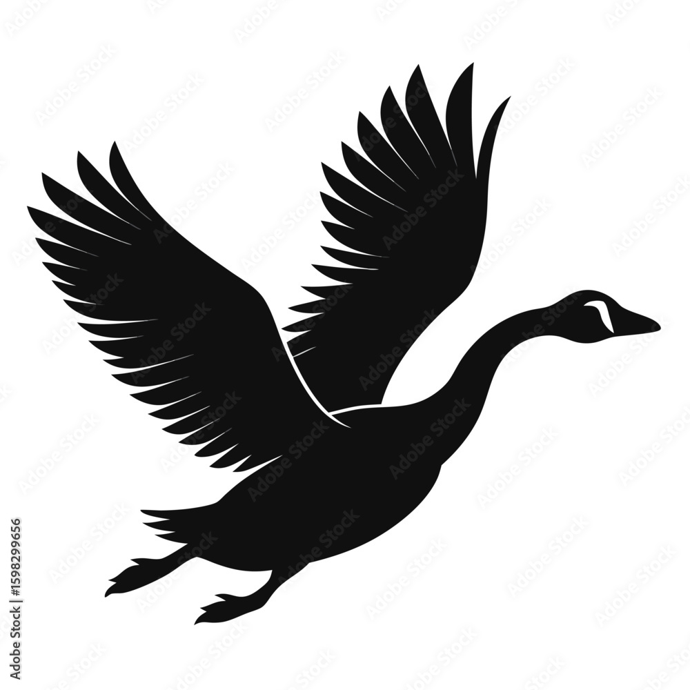 Fototapeta premium Silhouette of a goose in flight on a white background