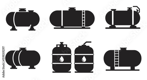 Fuel tank- black vector icon set
