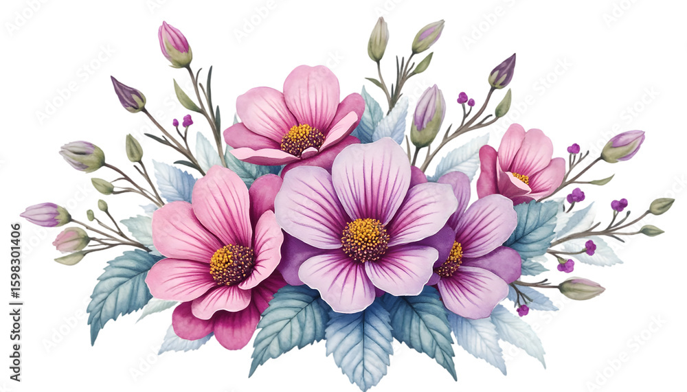Fototapeta premium Floral Arrangement Pink Flowers with Watercolor Effect