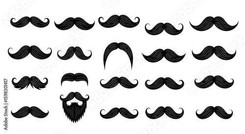mustache, vector, set, collection, moustache, illustration, men, style, facial, hipster