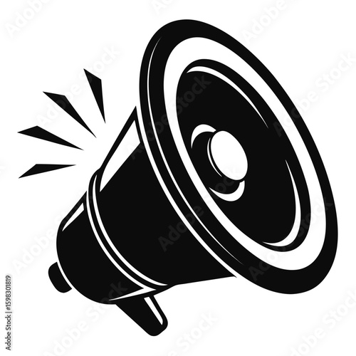 Black speaker silhouette on a clean white background