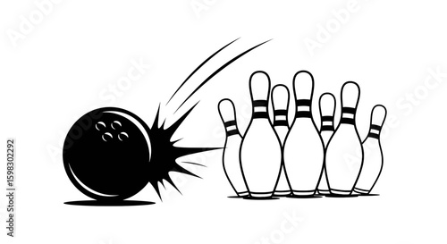 set of Bowling ball , strike pin silhouette black and white vector, illustration, isolated on a white background, icon