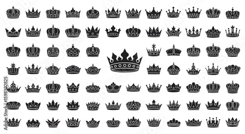 Big set of crown heraldic silhouette icons vector
