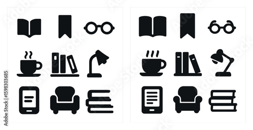 Education and reading filled icons set – learning, study, books and library symbols