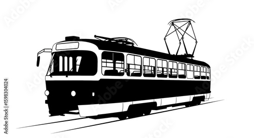 Tram city vehicle silhouette vector illustration isolated on a white background
