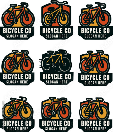 Nine Vintage Bicycle Company Logos with Road Bikes.