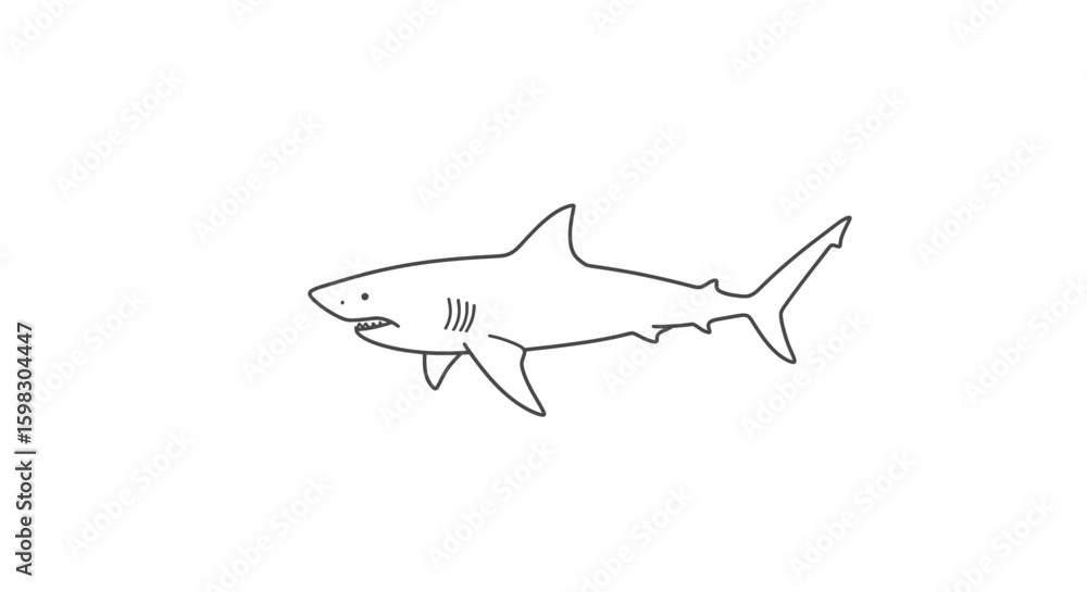 Fototapeta premium Big Shark Silhouette isolated on white background Minimalist shark vector shape 