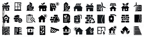 Eco and energy silhouette icons set – sustainability, renewable resources symbols