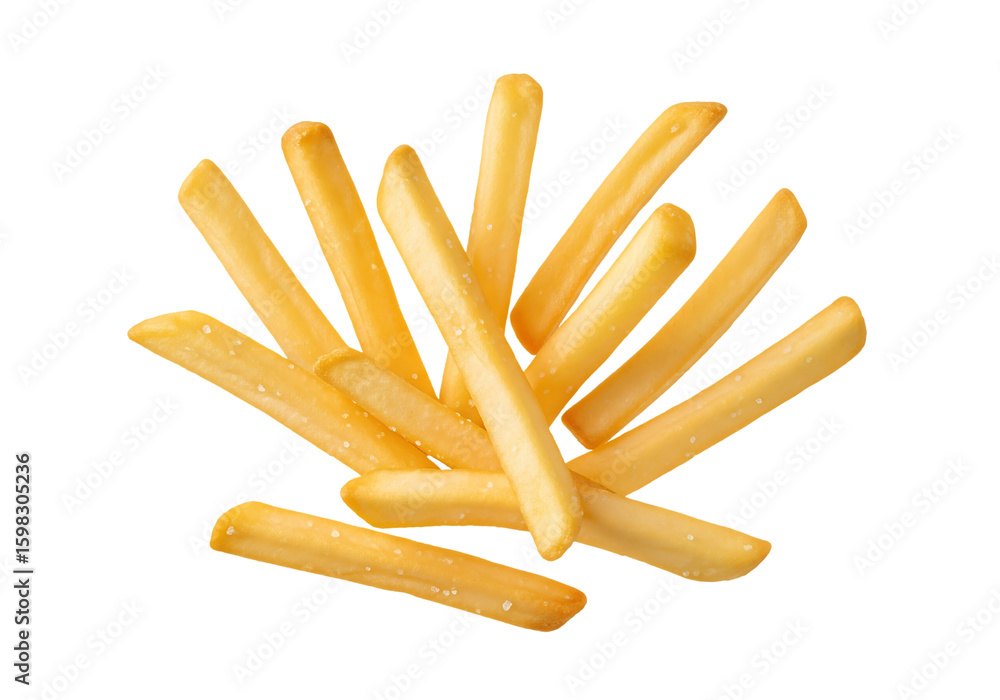 Pile of golden salty French fries, a fast food snack. Isolated on transparent background, png Pile of golden salty French fries, a fast food snack. Isolated on transparent background, png