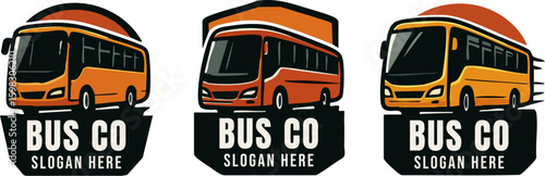 Collection of stylized bus transport company logo designs.
