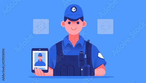 Officers Monitoring Security on Advanced Digital Screens