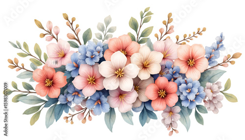 Floral Arrangement Watercolor Style with Pastel Colors on Black