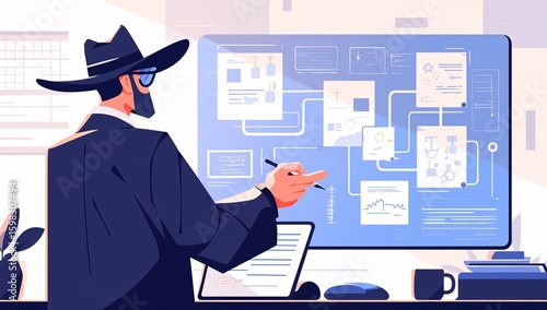 Businessman working on kanban board with tasks