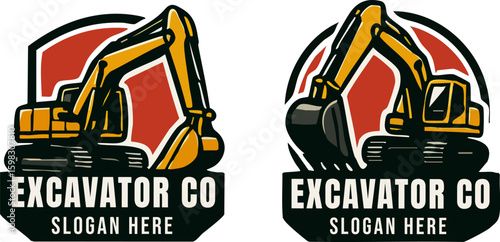 Excavator Company Logo Design with Heavy Machinery and Bold Typography.