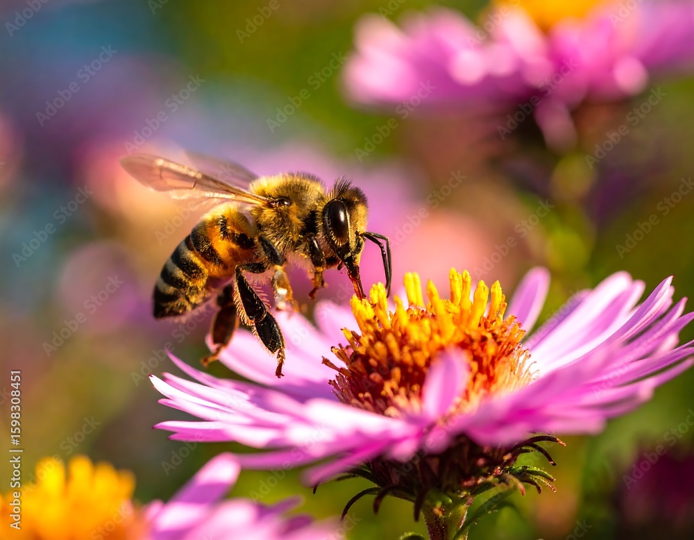 Fototapeta premium Bee on pink flower