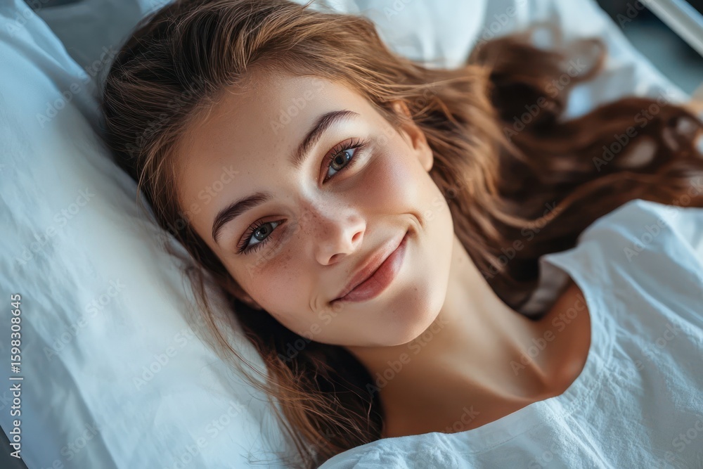 Fototapeta premium Young Woman in Hospital Bed Radiating Strength