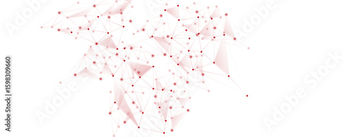 Red white abstract polygon connection mesh digital technology futuristic communication high tech concept dots lines connect network background.