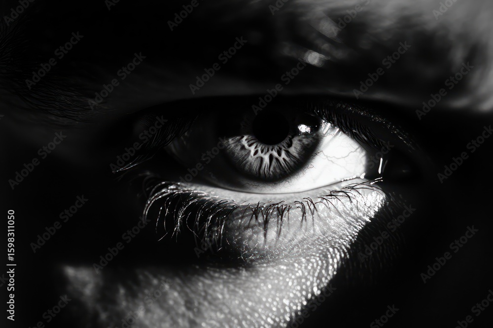 Obraz premium Man Eye in Half-Shadow with Copy Space