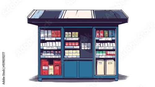 Newsstand Color Engraving Raster Illustration Isolated