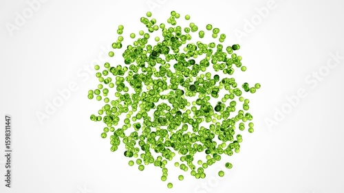 Abstract Cloud of Transparent Green Spheres Floating Gently Through Space, Seamless 3D Animation for Science, Wellness Concepts, and Futuristic Digital Backgrounds