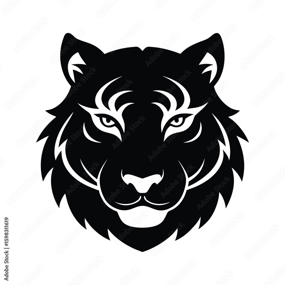 Fototapeta premium Silhouette vector of a tiger head with fierce expression for jungle predator artwork Vector illustration