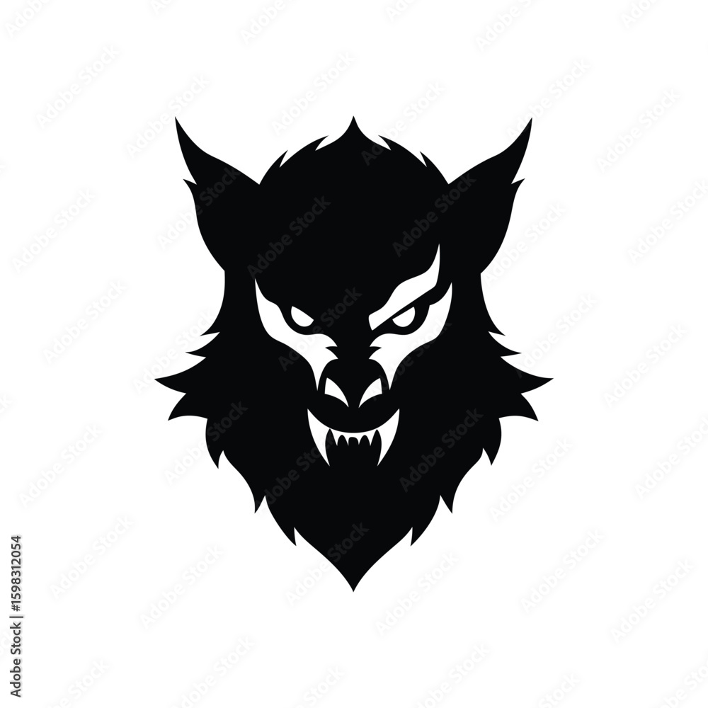 Obraz premium Silhouette vector of a werewolf head with growling mouth for horror and Halloween design Vector illustration