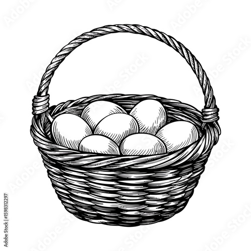 Basket of Eggs Hand Drawn Vector Illustration Perfect for Easter and Springtime Celebrations and Farm Fresh Products