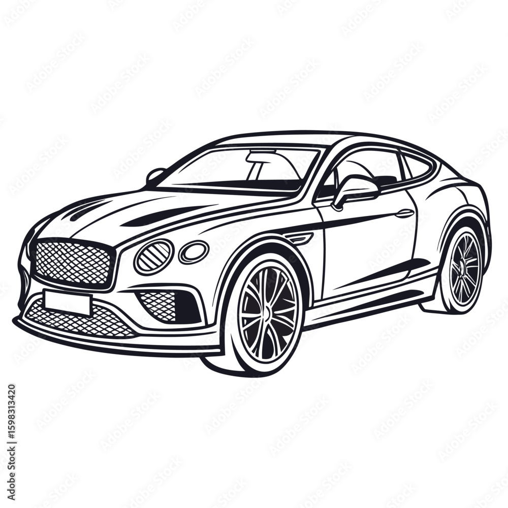 Fototapeta premium Black and White Sketch of a Luxury Coupe Car luxury car