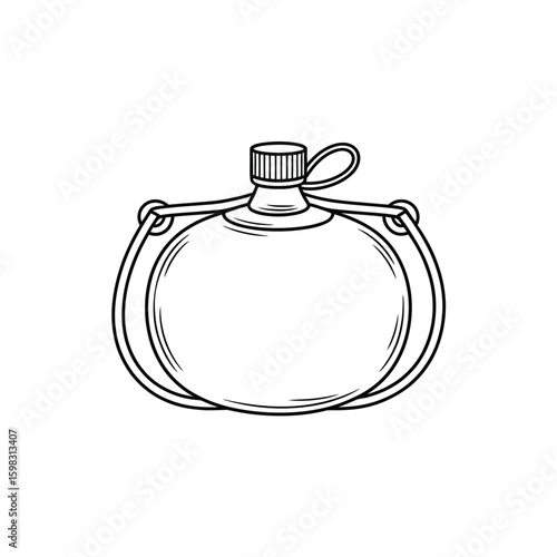 Vintage style sketch of a collapsible water pouch with strap