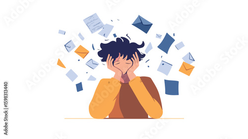 Modern Concept Illustration of Overwhelmed Business Person in Simple Flat Design
