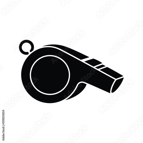 Black silhouette of a sports whistle on a white background