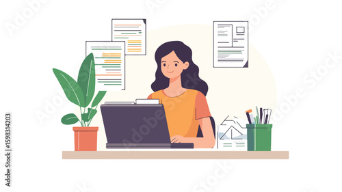Efficient Paying Bills Concept in Simple Flat Vector Illustration