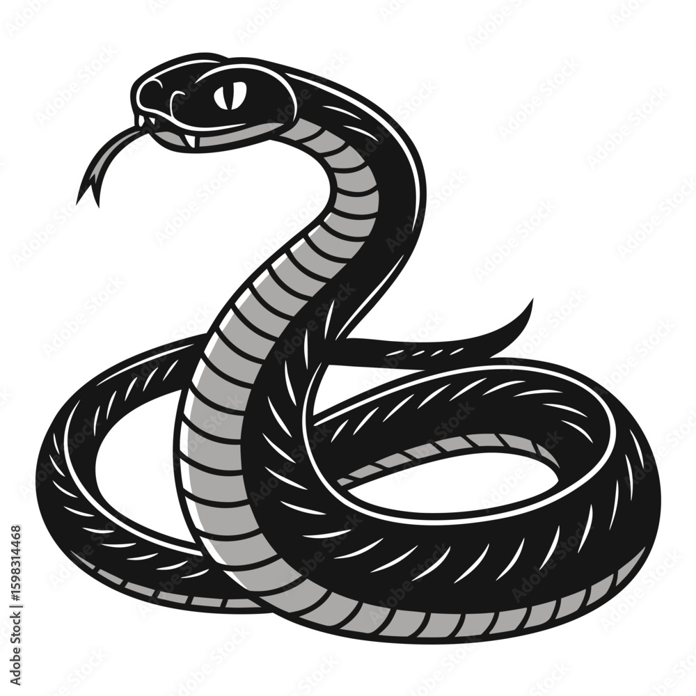 Fototapeta premium Black Snake Illustration White Background Coiled Reptile