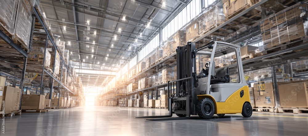 Fototapeta premium Pallet stacker truck in warehouse