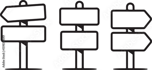 Set of Blank Wooden Direction Signpost Vector Icons
