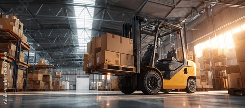 Pallet stacker truck in warehouse