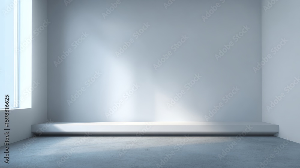 Obraz premium Bright and minimalistic interior space with natural light illuminating an empty wall and floor.