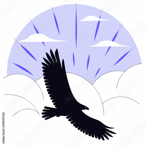 Eagle Silhouette Flying Across Red-Orange Sky Burst