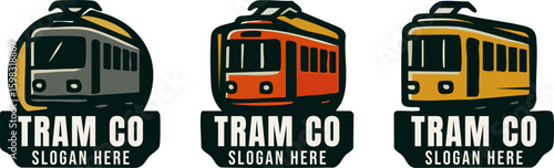 Vintage Tram Logos with Company Name and Slogan Placeholder.