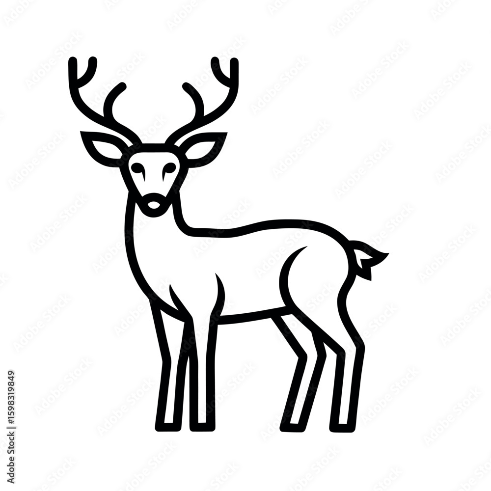Obraz premium Forest Deer Outline Vector Icon | Wildlife Animal Antlers Nature Flat Art Illustration