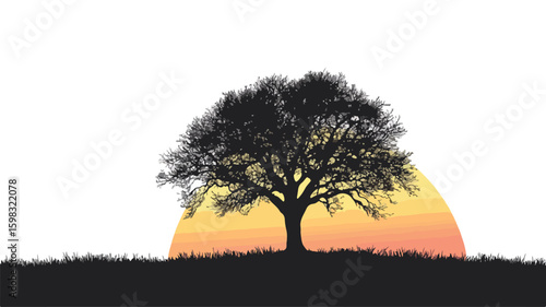 Simple Flat Vector Silhouette of a Lone Tree - Professional Nature Illustration