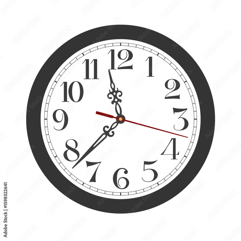 Vector black classic round wall clock isolated on white background Vector black classic round wall clock isolated on white background